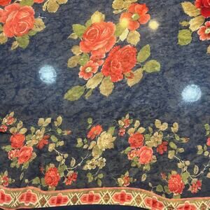 Navy Blue Floral Scarf Wrap Roses Cottagecore Sheer Lightweight 78x42